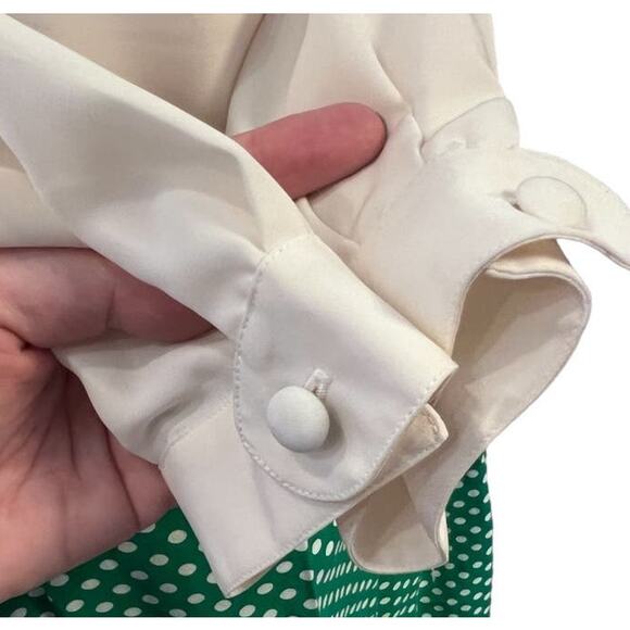 Retro Susan Hutton Embroidered Jewel Neck Blouse Size 8 Petite Cream Long Sleeve - Picture 7 of 13